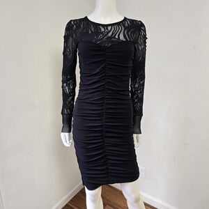 Fuzzi Jean Paul Gaultier Mesh Dress Size M Black Ruched Lace Yolk Goth Bodycon